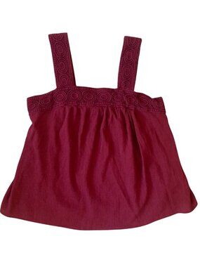 Women's OLD NAVY Smocked Crochet Trim Square Neck Gauze Tank Top MAROON Medium